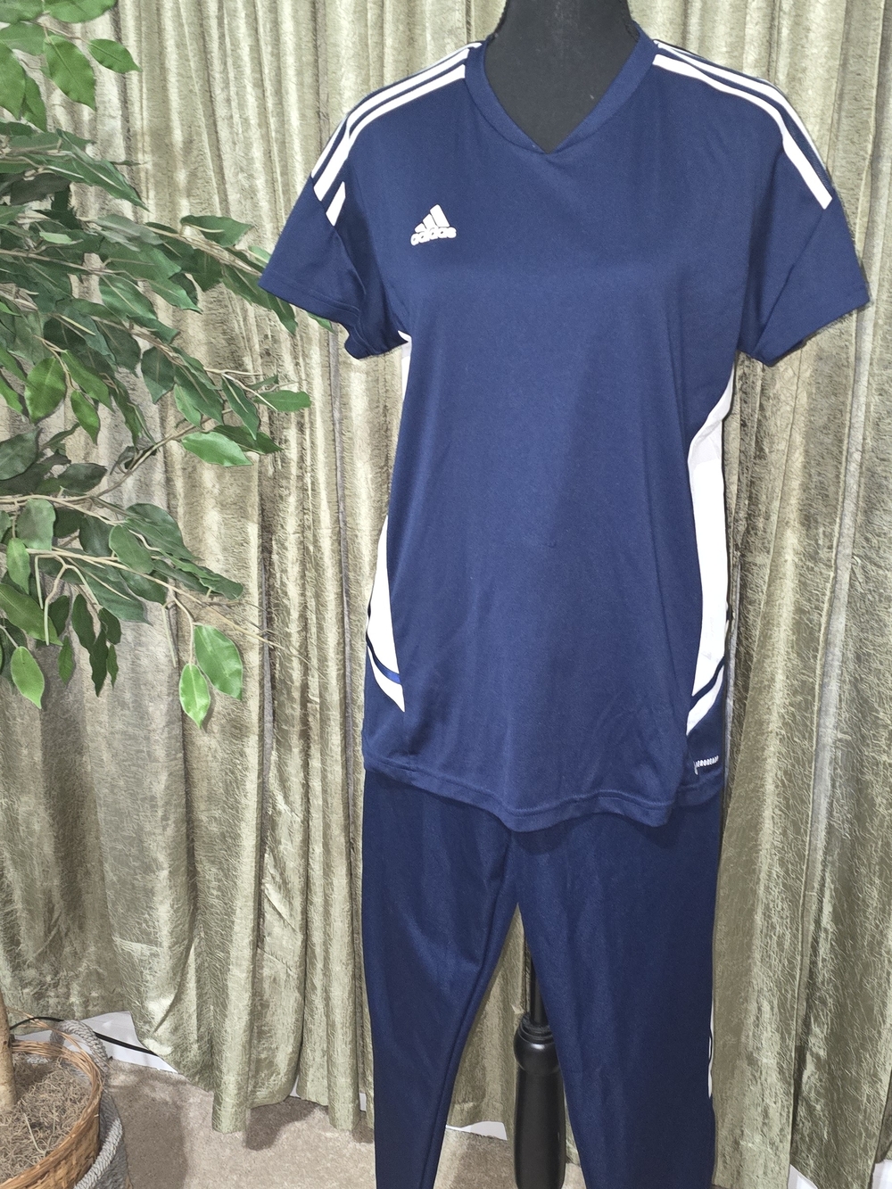Adidas Navy & White Athletic Top and Pants Set